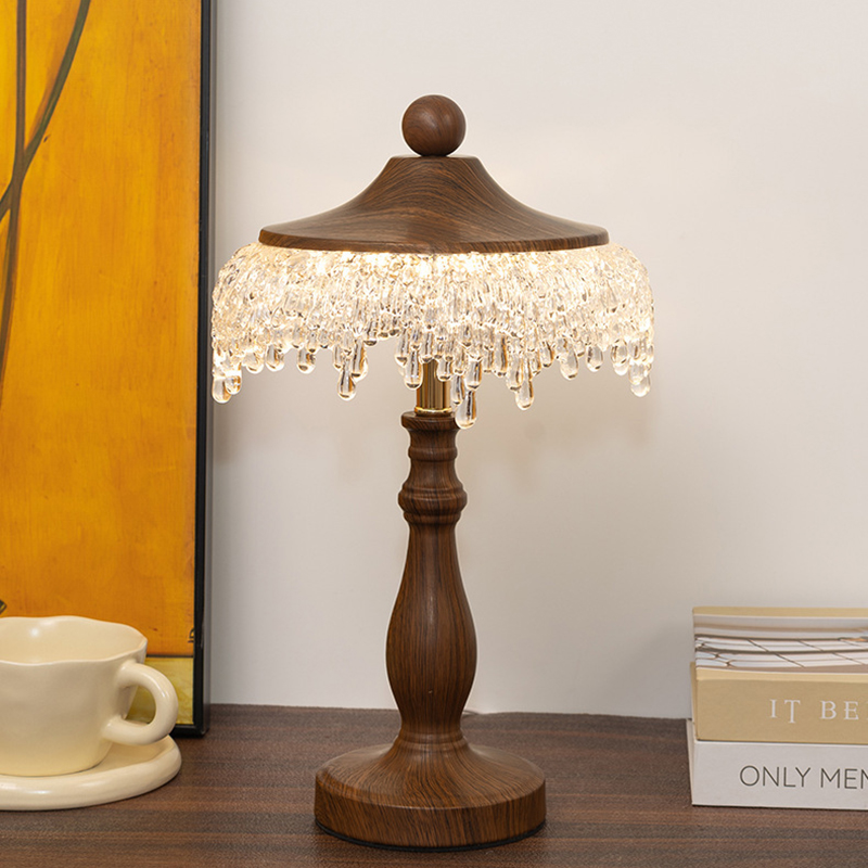Medieval Wabi-sabi Style American Wooden Living Room Warm Glass Desk Table Lamp