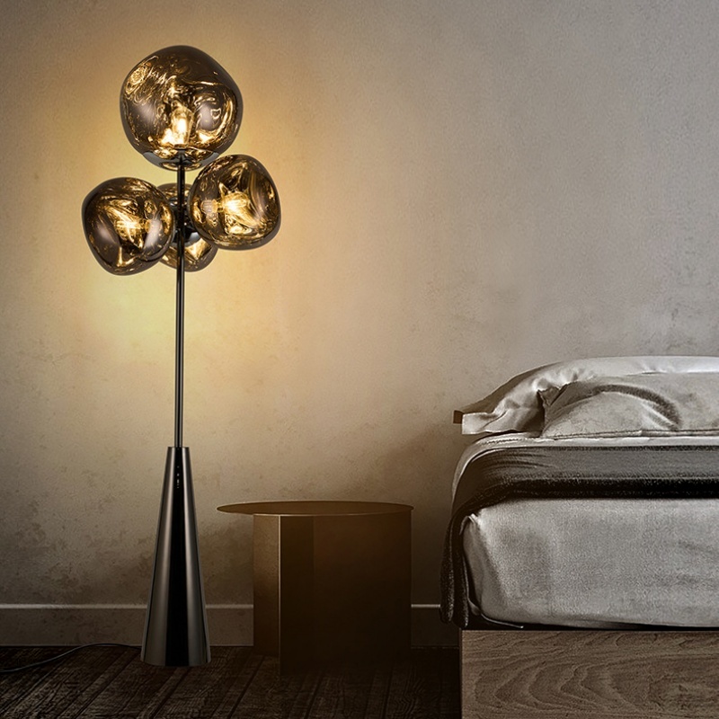 Modern Four Head Floor Lamp Metal Acrylic Foot Switch Warm White for Home Decor