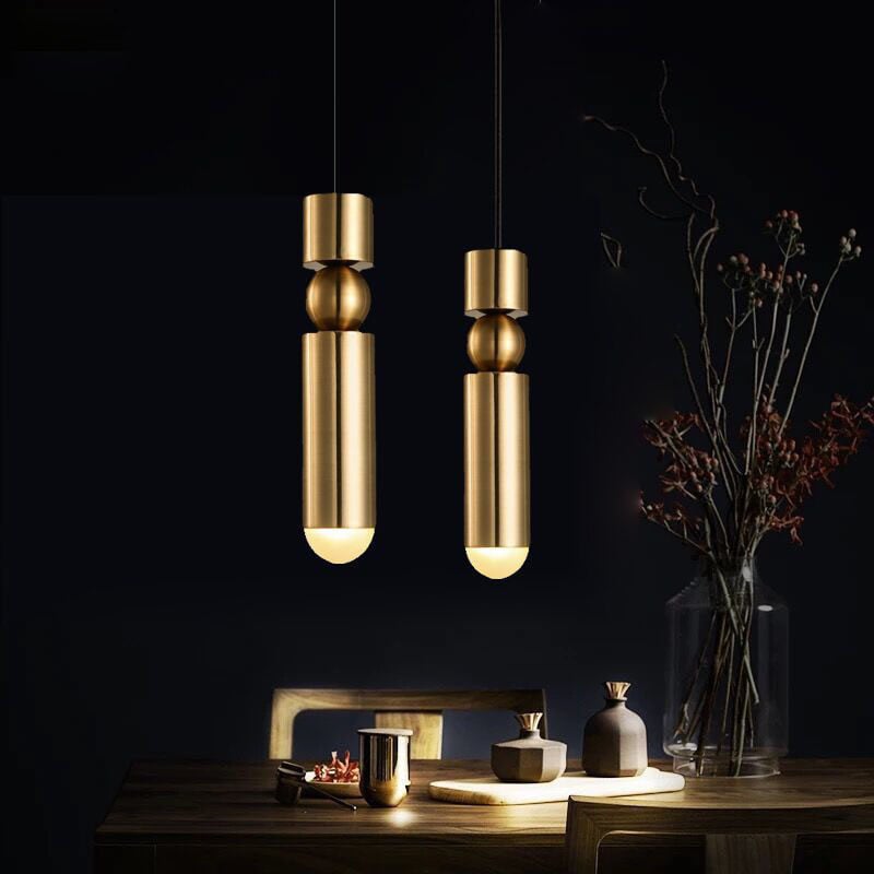 Metal Modern Loft Single Head Brass Cylindrical Art Restaurant Pendant Light