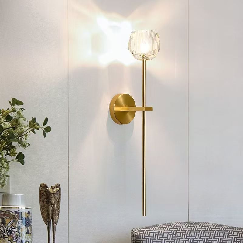 Luxury Modern Gold Electroplated Iron Art Single Head Crystal Wall Bedside Lamp