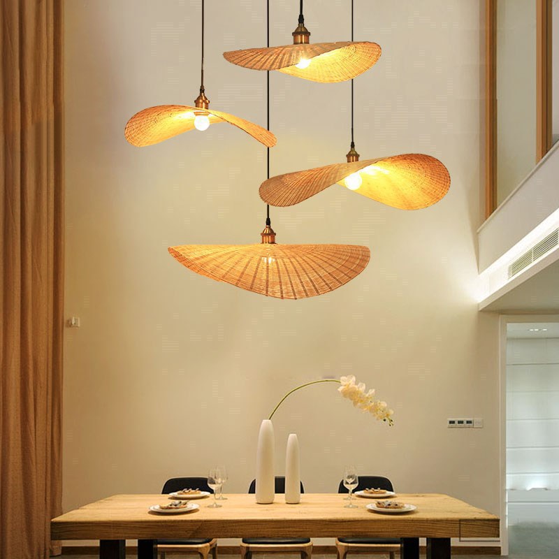 Chinese Zen bamboo woven chandelier for living room study tea room decoration lighting