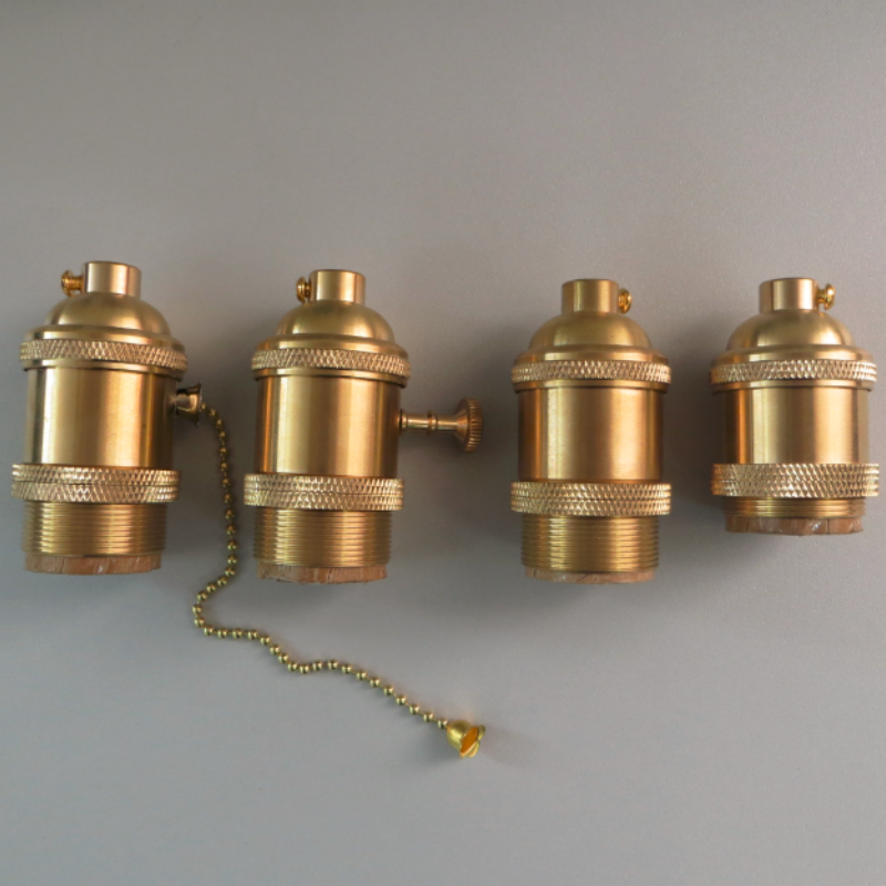 Vintage Brass Lamp Holder Two Rings Knob/Zipper Switch 55/70mm for DIY Lighting