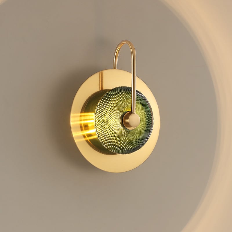 European Modern Style Green/clear Glass Golden Finished Decorative Led Wall Lamp