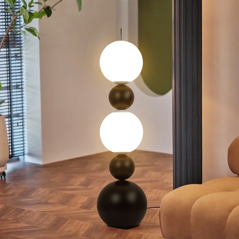 Modern Stacked Spheres LED Floor Lamp Metal Acrylic Dimmable For Home Decor