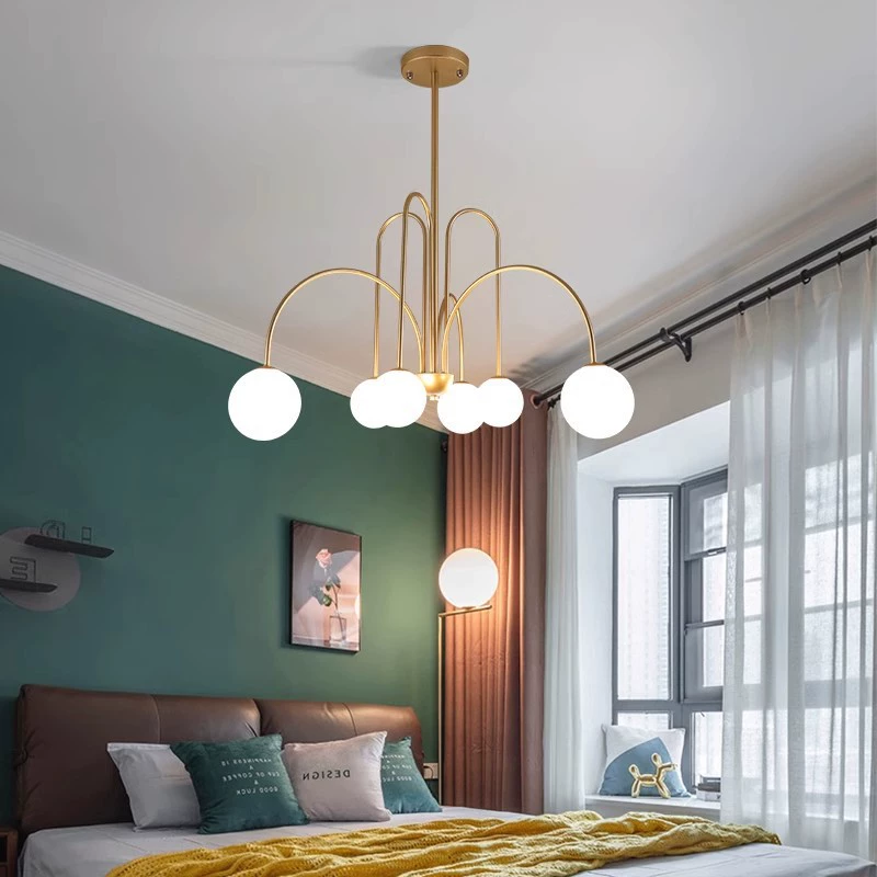 6 Heads Full Copper Glass Chandelier for Hotel Restaurant Home