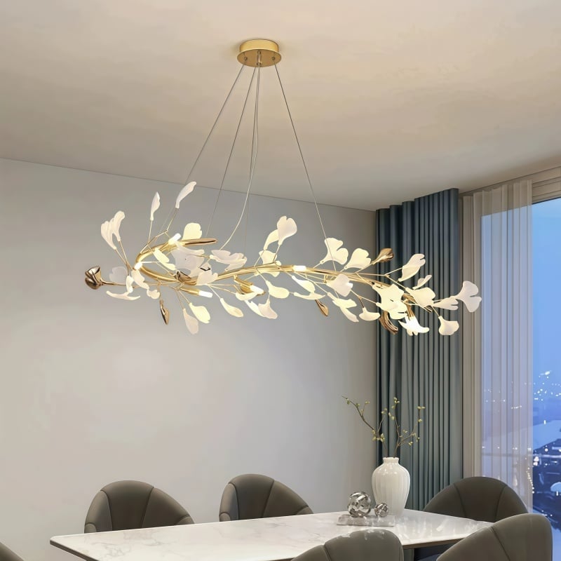 Modern hänglampa med design av ginkgoblad, lyxig keramisk dekorativ lampa för vardagsrum och sovrum, lämplig för hem och hotell