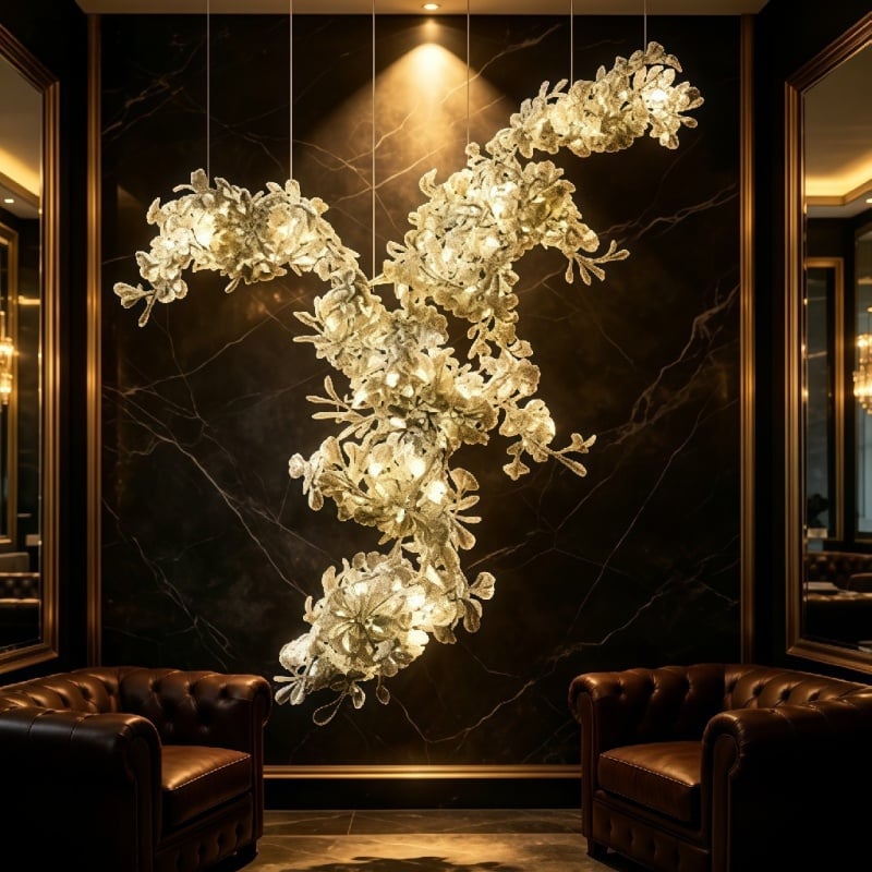 Modern Ginkgo Leaf Design Large Chandelier Luxury Ceramic Decorative Living Room Stairway Hanging Light for Home Hotel