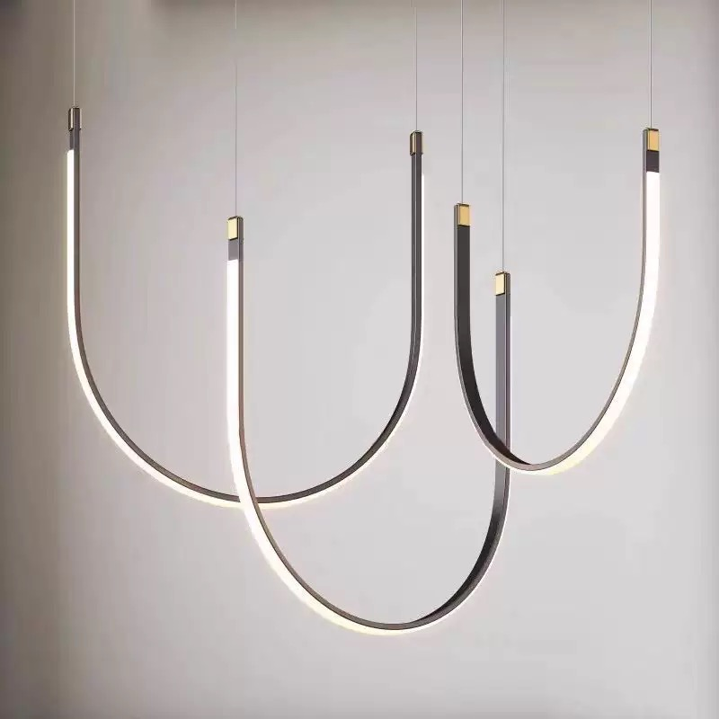 Postmodern Designer U-Shaped Chandelier for Living Dining Room Creative Large Hanging Lamp for Villa Duplex Stairwell