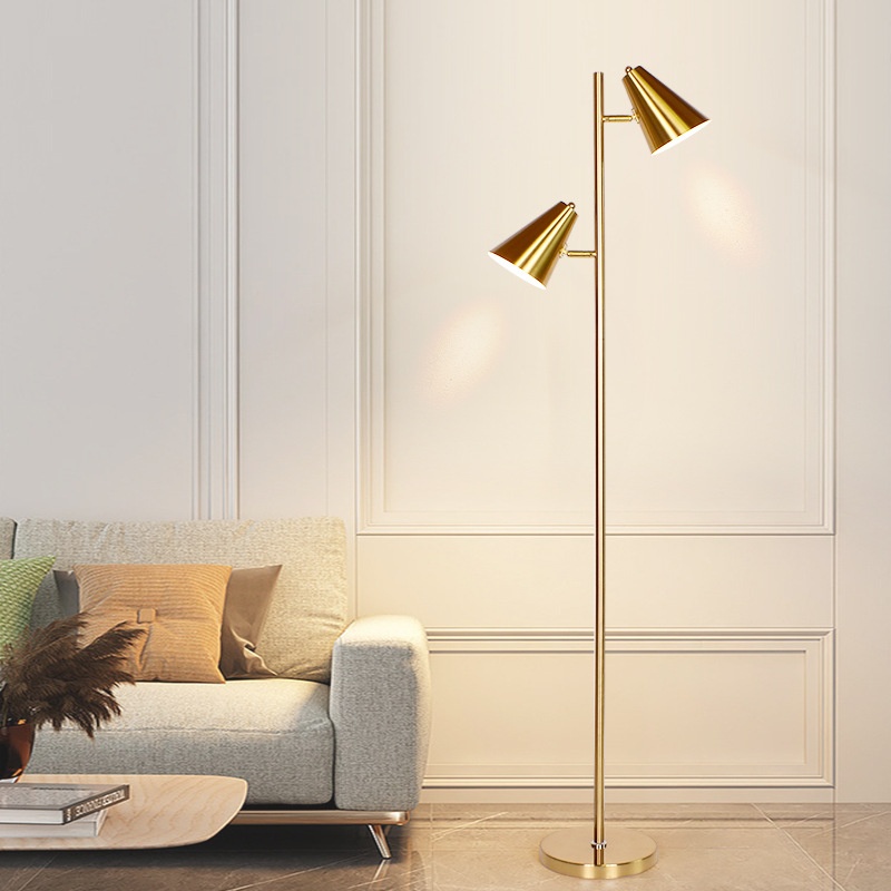 Modern 2-head Gold Metal Dimmable E27 LED Floor Lamp for Living Room Bedroom 