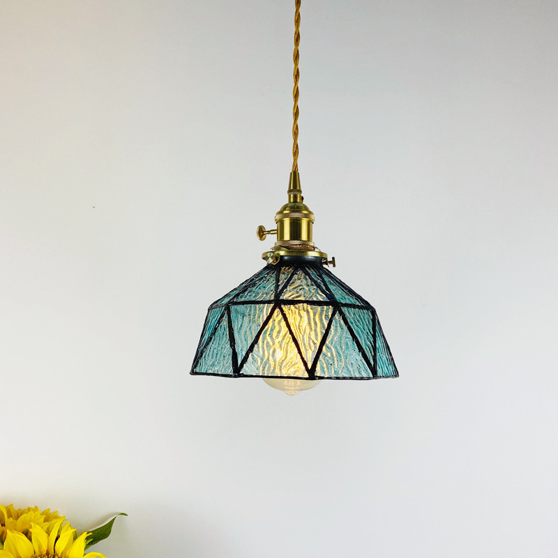 Nordic Japanese Retro Pendant Lamp Restaurant Bedside Stained Glass Small Chandelier