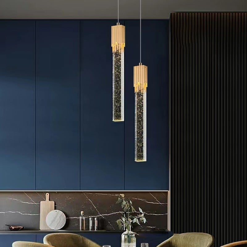 Light Luxury Style Transparent Bubble Crystal Long LED Decorative Pendant Light
