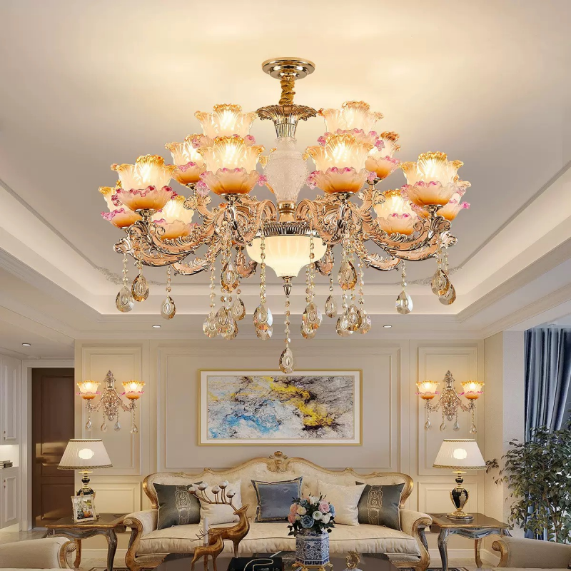 Lampadario vintage in stile europeo, francese, con fiori in ceramica per soggiorno, ingresso e villa – lampade francesi