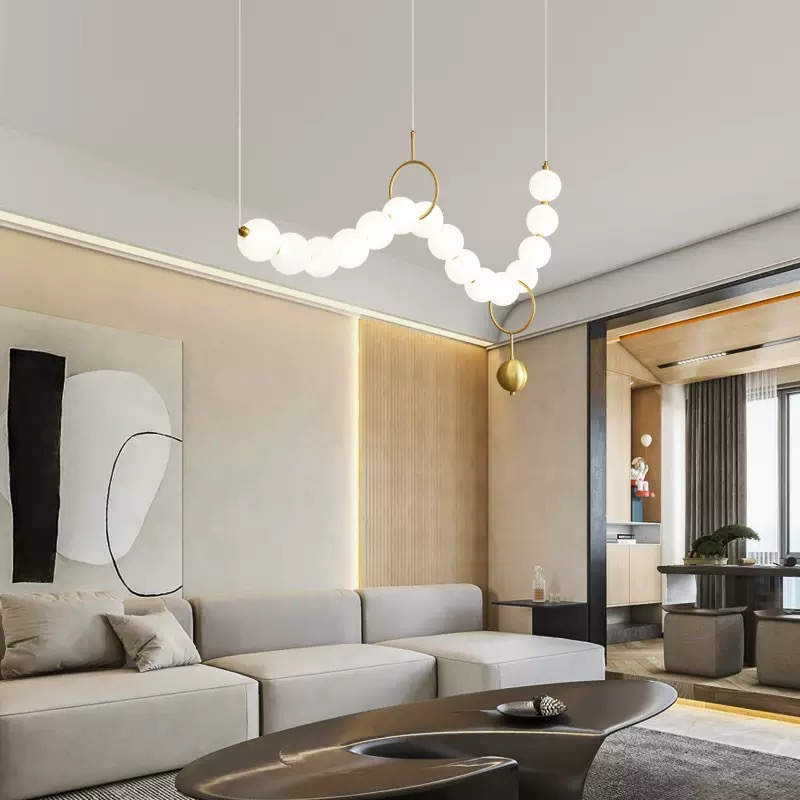 French Pearl Necklace Chandelier Nordic Living Room Lamp Acrylic Beads 