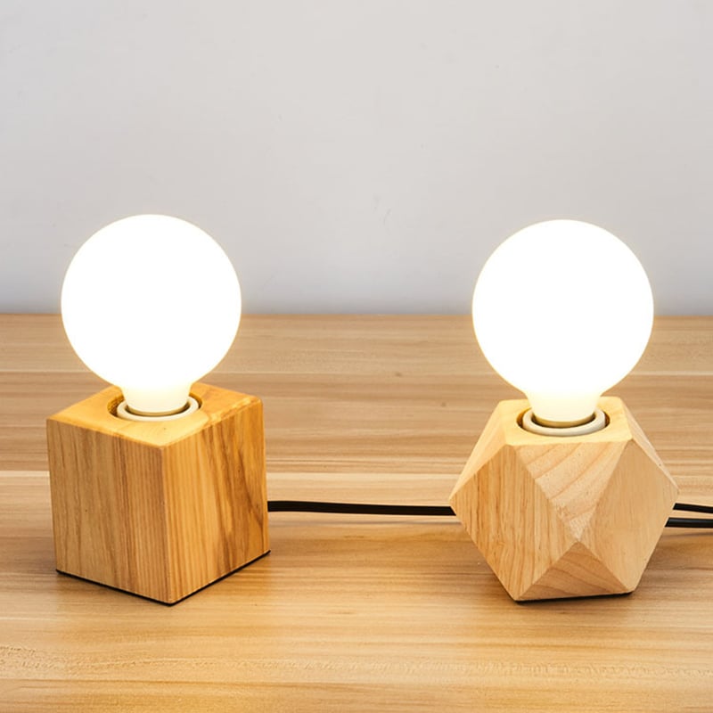 Vintage Creative Diamond Square Wooden E27 Lamp Head Decorative Desk Lamp