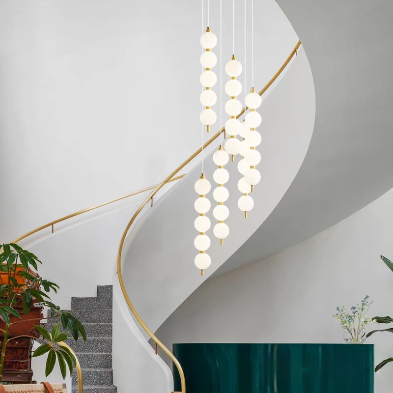 Modern Minimalist Nordic Pendant Light Luxury Creative Copper Hanging Lamps Chandelier for Dining Room Middle Stair Villa Loft