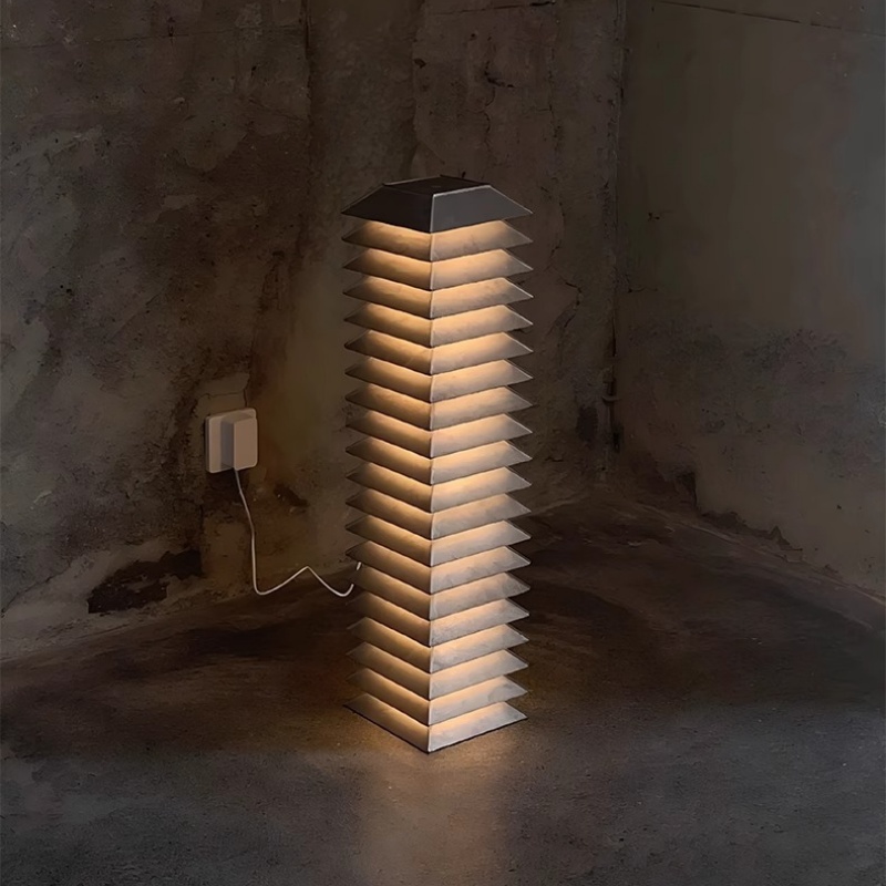 Modern Stacked Geometric LED Floor Lamp Iron Foot Switch for Industrial Decor