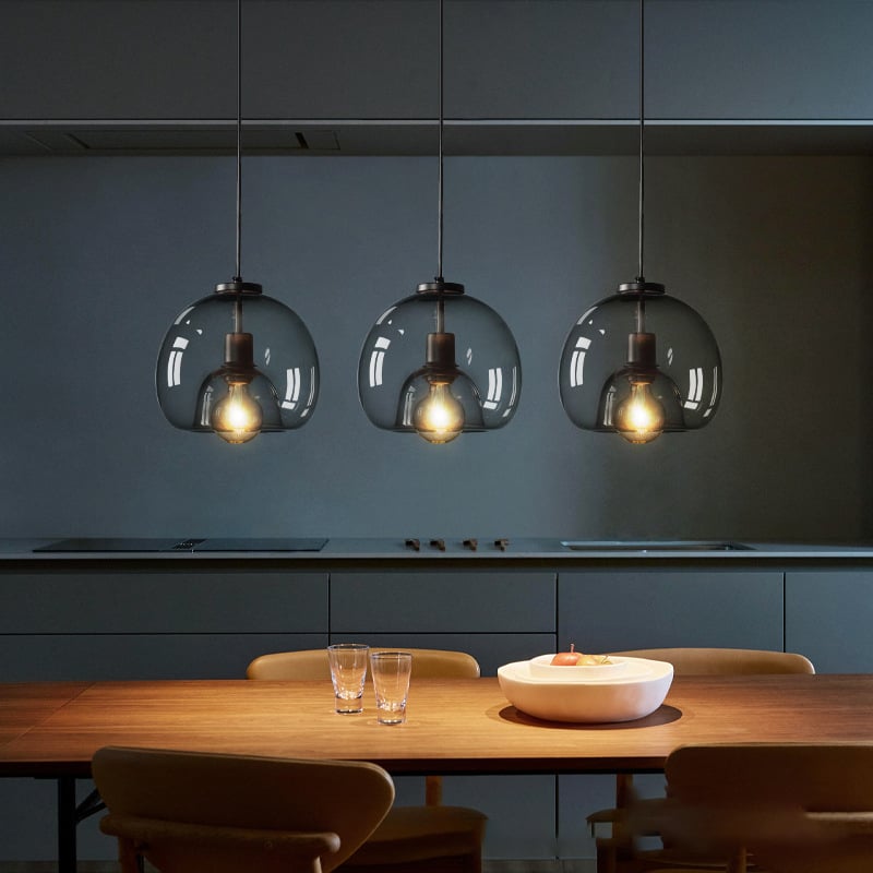 Indoor Decor Amber Smoky Glass Pendant Light Suitable for E27 Bulbs