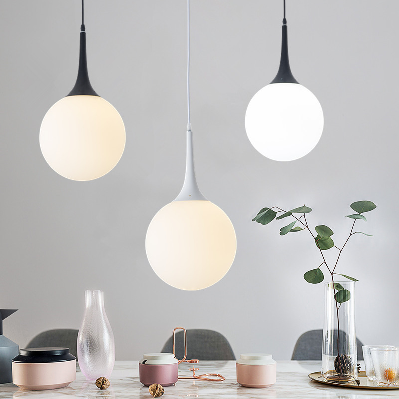 Modern Single Head Milk White Glass Round Living Room Decorative  Pendant Light