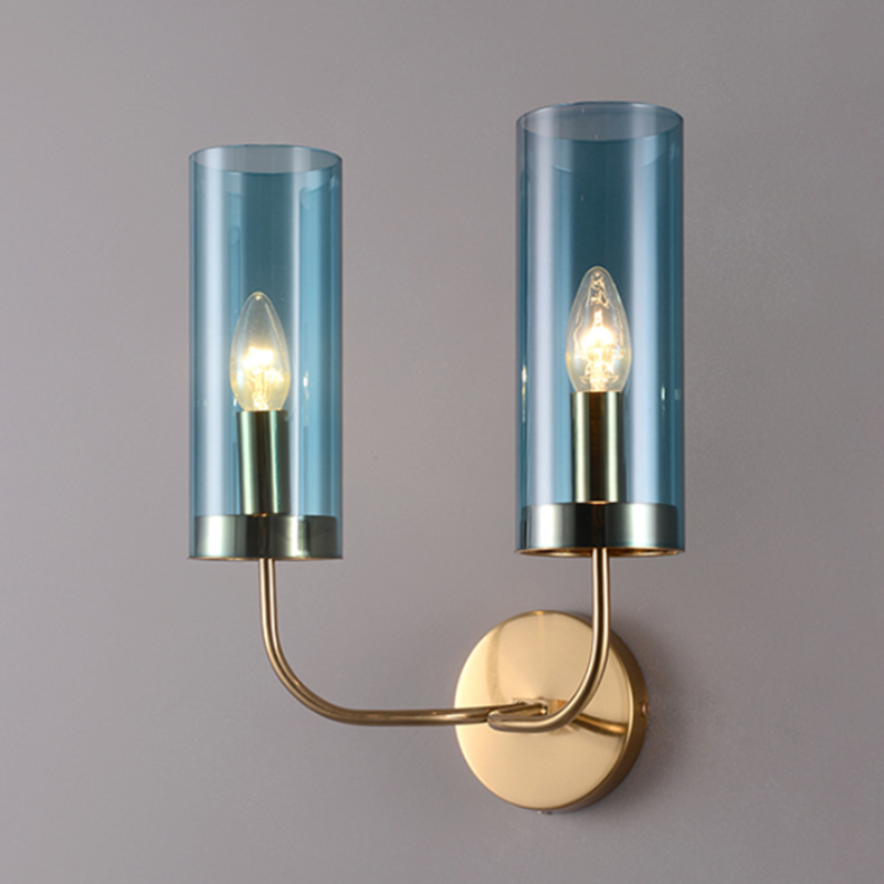 Retro Creative Unique Two Heads Glass Candle Wall Lamp for Hotel Restaurant Home Decor