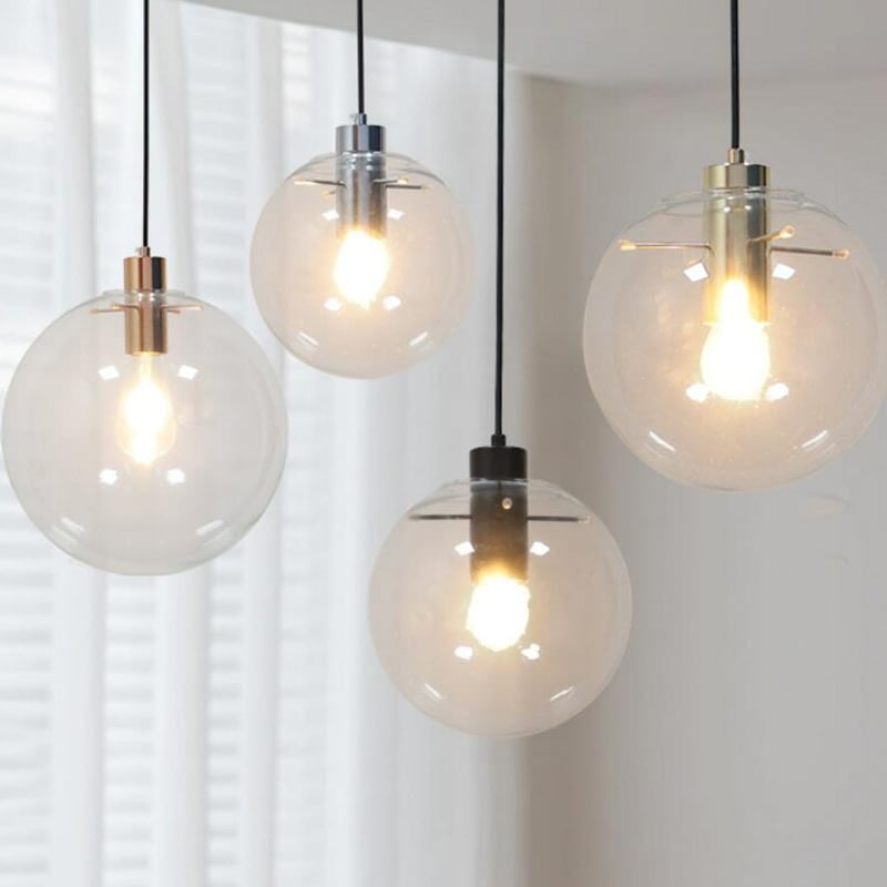 Nordic Modern Clear Glass Spherical Multi Size Dining Room Bedroom Chandelier