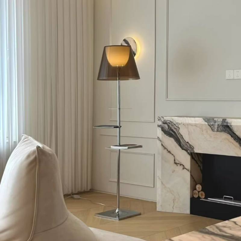 Modern Metal Acrylic LED Floor Lamp with Storage Shelves for Home Decor