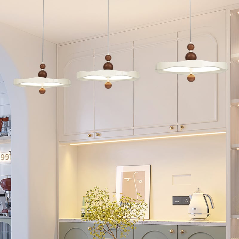 Cream Style Restaurant Wood Grain White Wrought Iron Lampshade Pendant Light