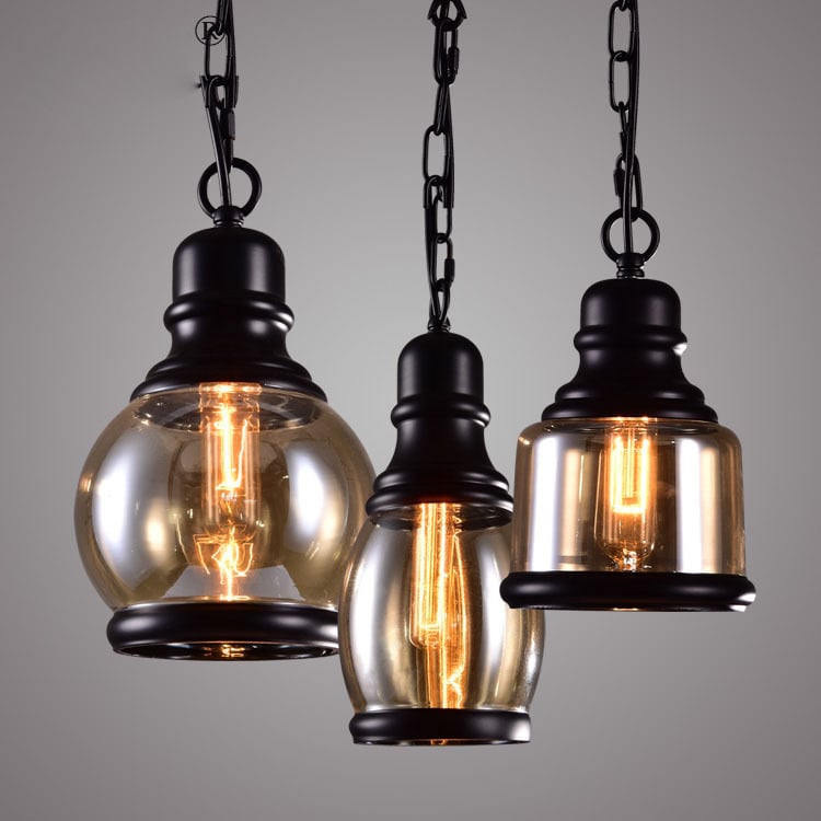 Vintage Industrial Retro Single Head Glass Chandelier Black Glass Pendant Light for bar Cafe Shop
