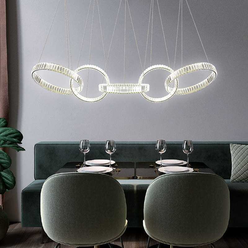 Luxury Round Crystal Circle Ring Lamp Stainless Steel Pendant Lights for Hotel Home Decor