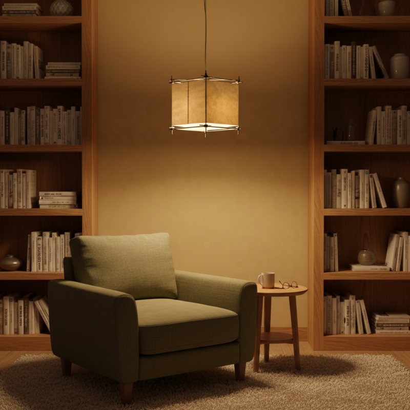 Wabi Sabi Style Square Shade Pendant Lamp Simple Home Decor Hanging Light for Living Room Dinning Room