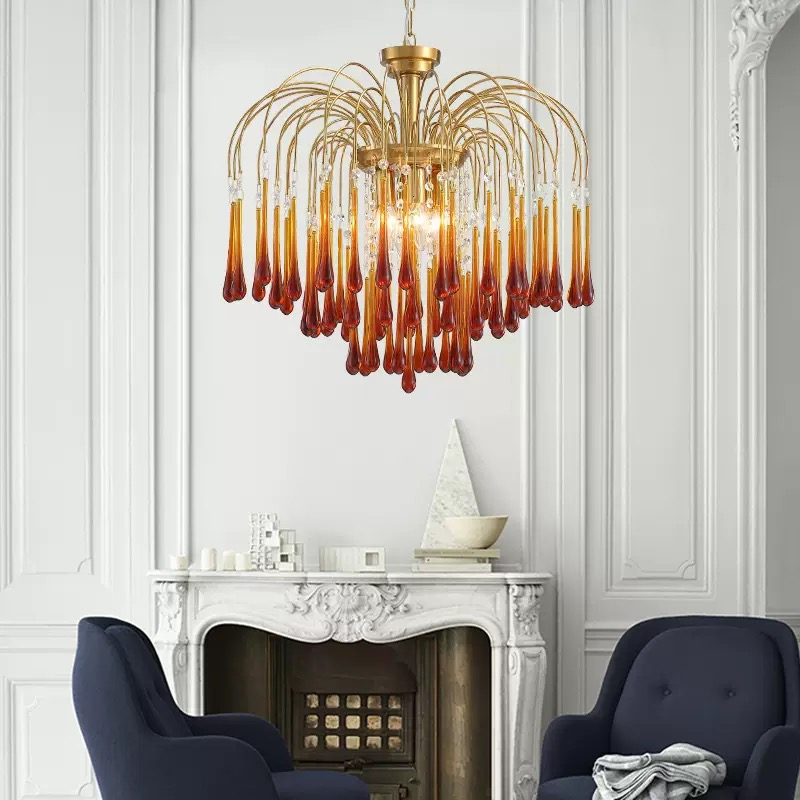 French Retro Living Room Chandelier Creative Water Drop Shape Dining Room Bedroom Light Luxury Crystal Lamp
