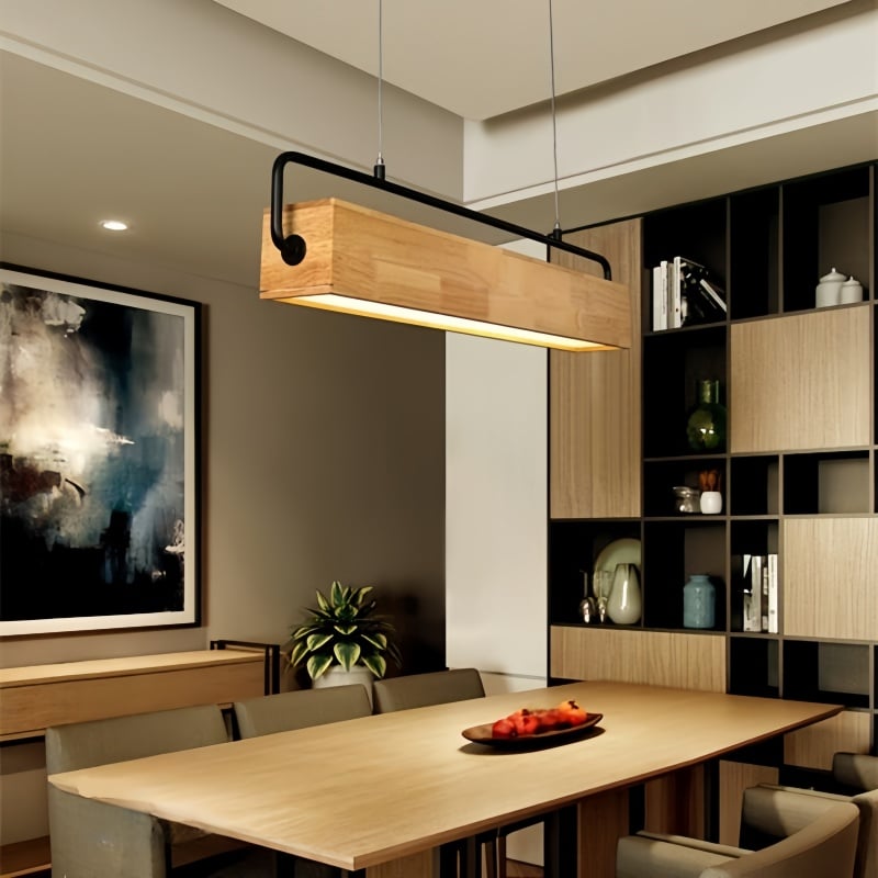 Modern Minimalist Strip Pendent Lamp High-quality Solid Wood Material Restaurant Chandelier High Quality Linear Hanging Lamp