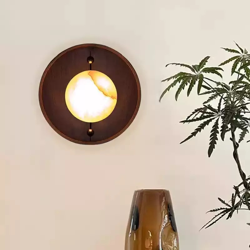 Premium Walnut Grain Spherical Wall Lamp for Hotel Restaurant Living room Bedroom Hallway Basement wall Decor