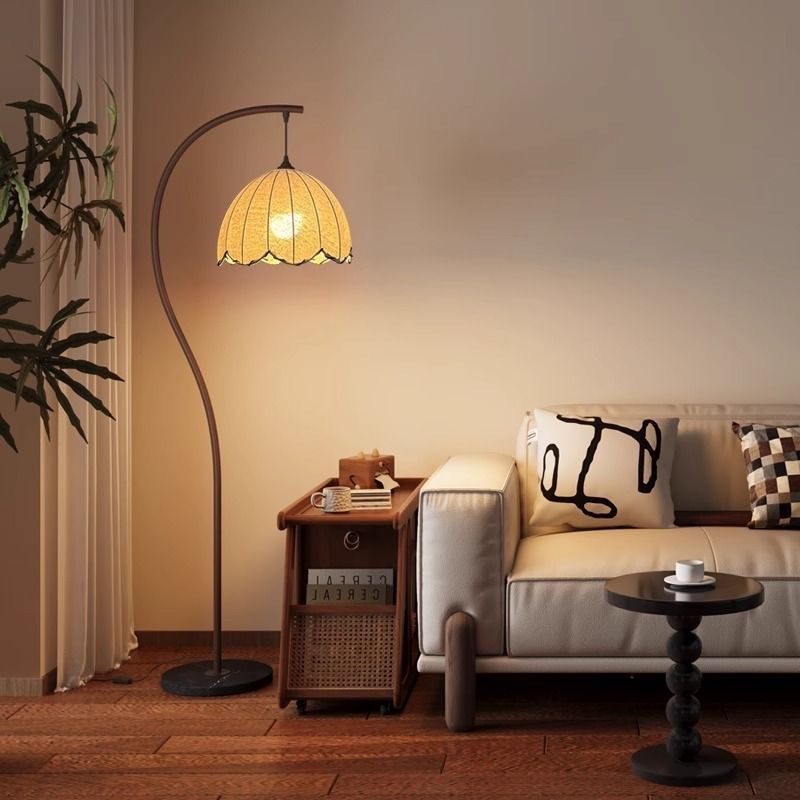 Vintage Curved Arc Black Metal Floor Lamp Foot Switch Warm White For Bedroom