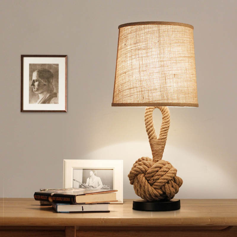 American Retro Hemp Rope Knot Fabric Wine bar Decoration LED Table Lamp