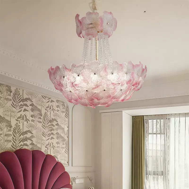 French Pink Flower-Shape Design Led Chandelier  for Hotel Living Room Bedroom Decor
