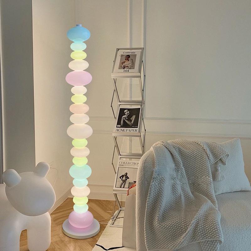 Colorful Pebble Stacked Metal Glass LED Floor Lamp for Playroom Living Room Deco