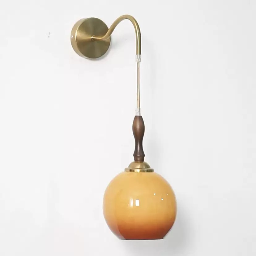 Retro Caramel-coloured Hemispherical Lampshade Wall Lamp for Bedroom Entrance Hall