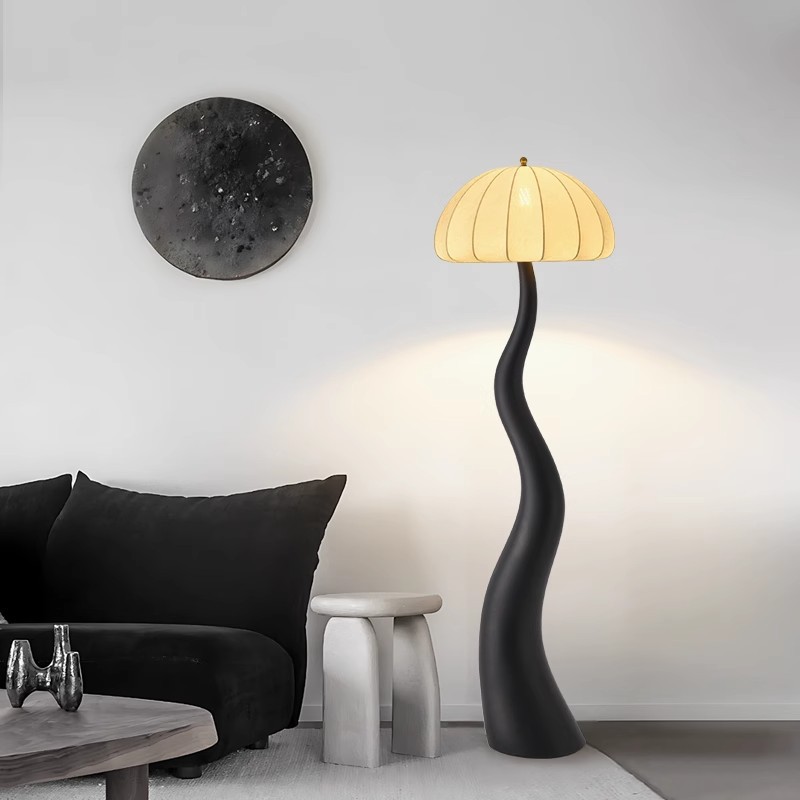Angle Adjustable Wavy Iron Fabric Mushroom LED Floor Lamp for Home Decor