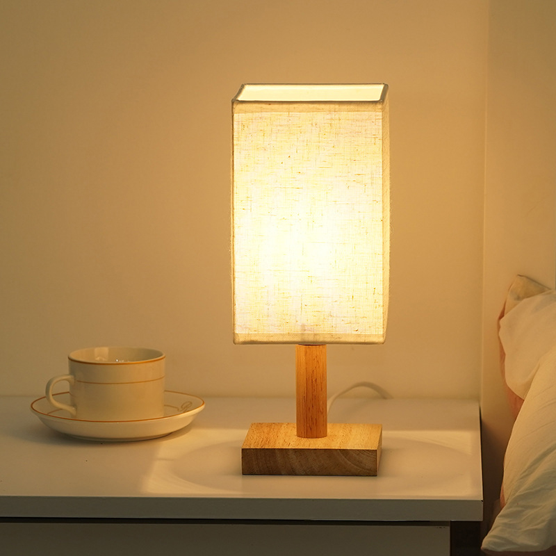 Nordic Solid Wood Fabric Rectangular Study Room Dormitory Decoration Table Lamp