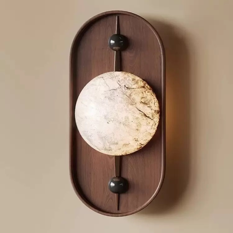 Mid-Century Style Marble Wall Lamp Walnut Pattern LED Light Iron Home Decor for Living Room Bedroom Aisle Corridor Hotel Bedside