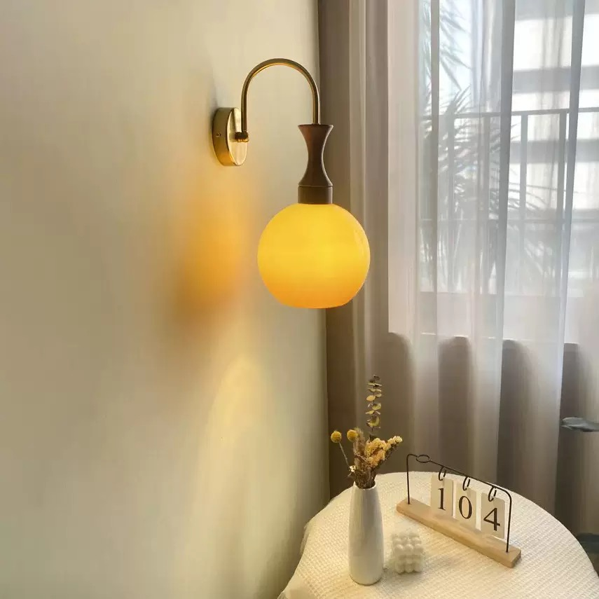 Wooden Bauhaus Minimalist Globe Wall Sconce Geometric Accent Lamp for Modern Home Office  Hallway