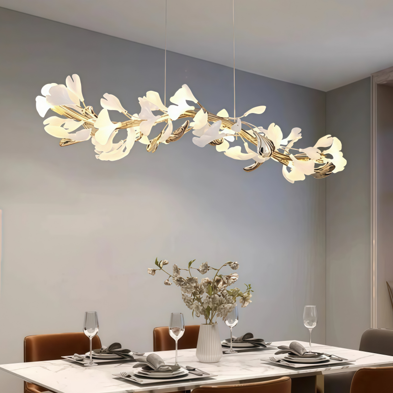 Modern hänglampa med design av ginkgoblad, lyxig keramisk dekorativ pendellampa för matsal för hem och hotell
