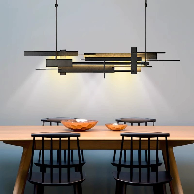 Post-Modern Simple Black Unique Metal Pendant Light Planar LED Linear Dining Room Hanging Lamp for Home Hotel