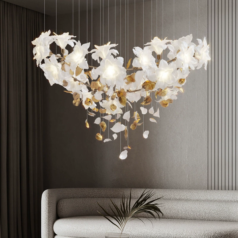 Modern minimalistisk taklampa för vardagsrum med konstnärlig design, elegant kremfärgad blomma för villa och hotell