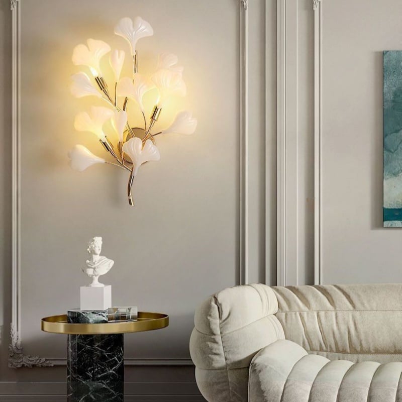 Modern Ginkgo Leaf Design Wall Lamp Luxury Ceramic Decorative Living Room Bedside Wall Light for Home Hotel