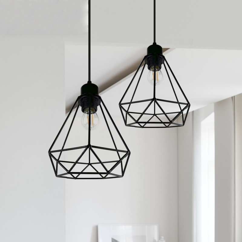 Geometric Diamond Iron Wire Cage Lamp Shade for Modern Industrial Lighting