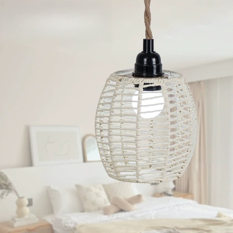 Wabi-sabi Handwoven Paper Lampshade Pendant Light Lampshade for Living Room Dining Room