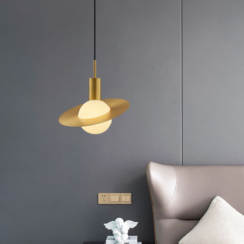 Nordic Brass Golden Planet Milk White Glass Round Ball Restaurant Pendant Light