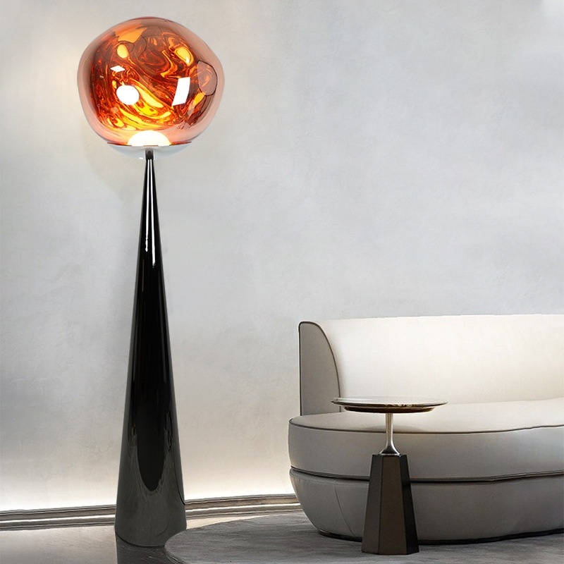 Modern Globe Floor Lamp Metal Acrylic Tapered Base Foot Switch Warm White Light