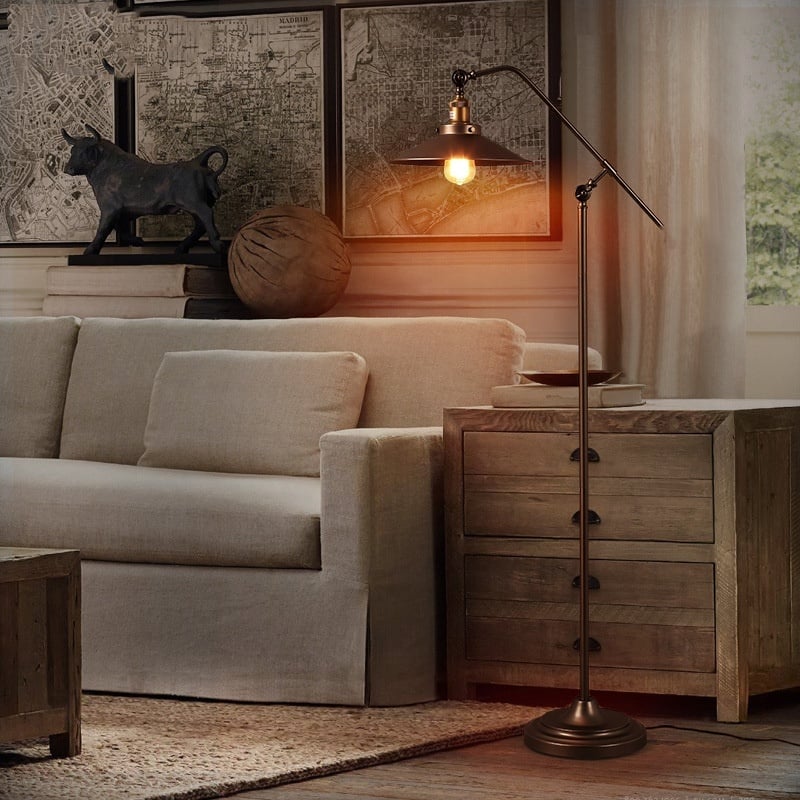 Industrial Adjustable Floor Lamp Metal Flared Shade Foot Switch Warm White Light